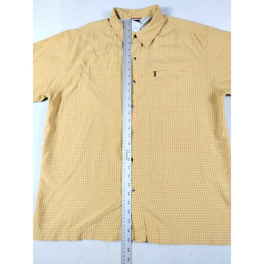 The North Face Shirt Mens Large‎ Yellow Check Short Sleeve Button Up Outdoor